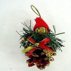 Mistletoe Moments Set 6 Christmas Pinecone Ornaments Red Gold Green Holiday Deco